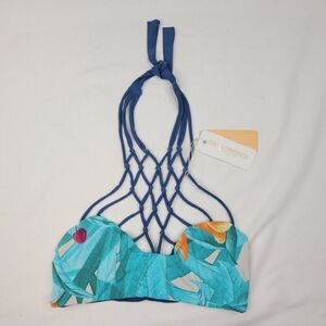 $120 NEW S San Lorenzo FESTIVAL CAGED TROPICAL halter swimsuit top SMALL NWT